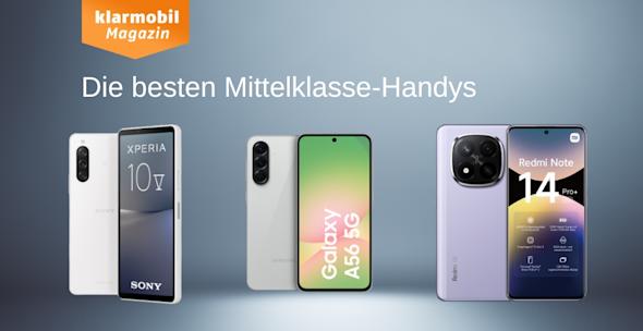 mic:Bestenliste Mittelklasse Handys Bestenliste Mittelklasse Handys Headerbild Sony Xperia 10 V, Samsung Galaxy A56, Xiaomi Remdi Note 14 Pro