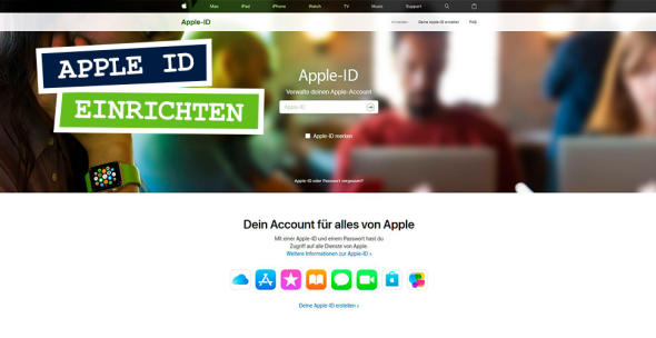 Screenshot zum Bereich für das Anlegen der Apple ID.