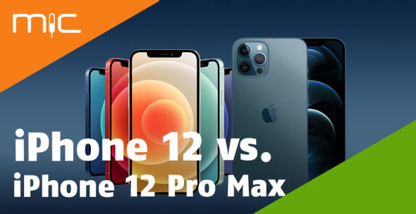 Das iPhone 12 in verschiedenen Farbvarianten neben dem iPhone 12 Pro Max