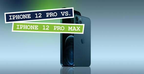 Das iPhone 12 Pro und iPhone 12 Pro Max vor blauem Hintergrund.