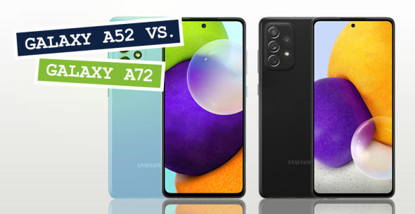 Das Samsung Galaxy A52 und das Galaxy A72 nebeneinander.
