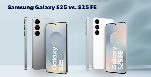 Produktbilder Samsung Galaxy S25 und Galaxy S25 FE, jeweils Vorder-, Rück- und Seitenansicht
