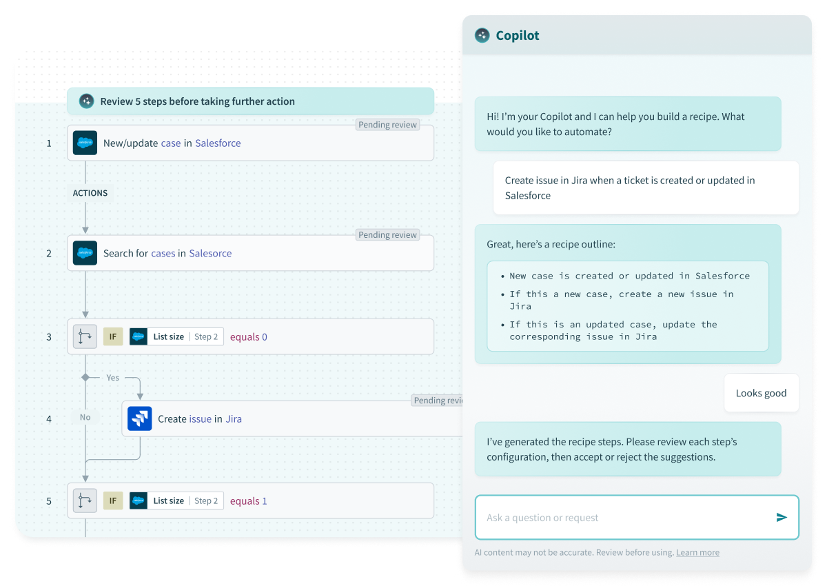 Workato’s natural language Copilots let you focus on the problem to solve rather than building automations