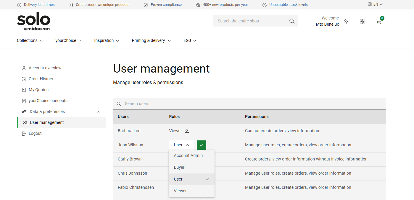 Added user roles solo midocean