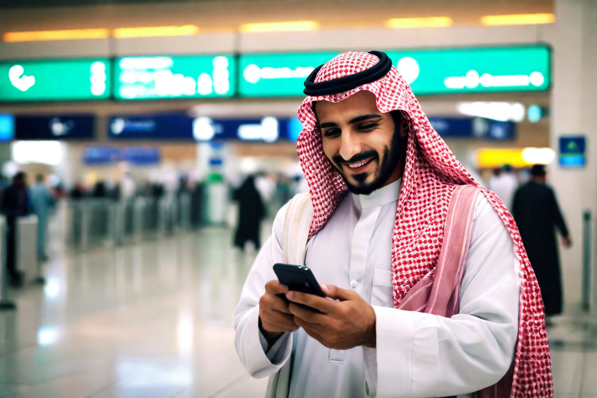 saudi man mobile airport