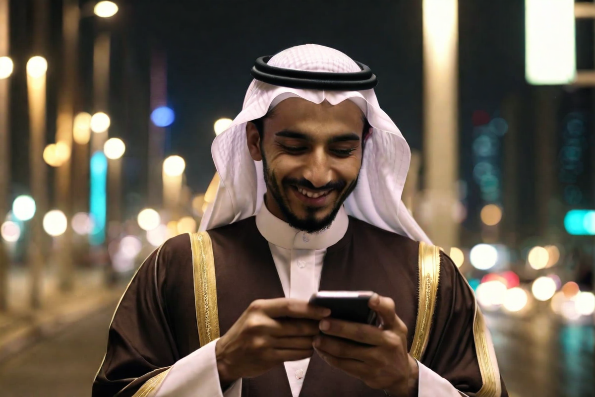 Saudi man city night mobile phone