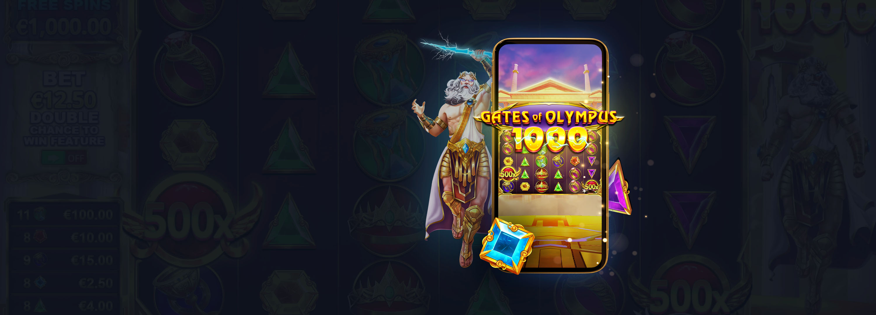 Gates of Olympus slotspel med Free Spins och en insatsfunktion.