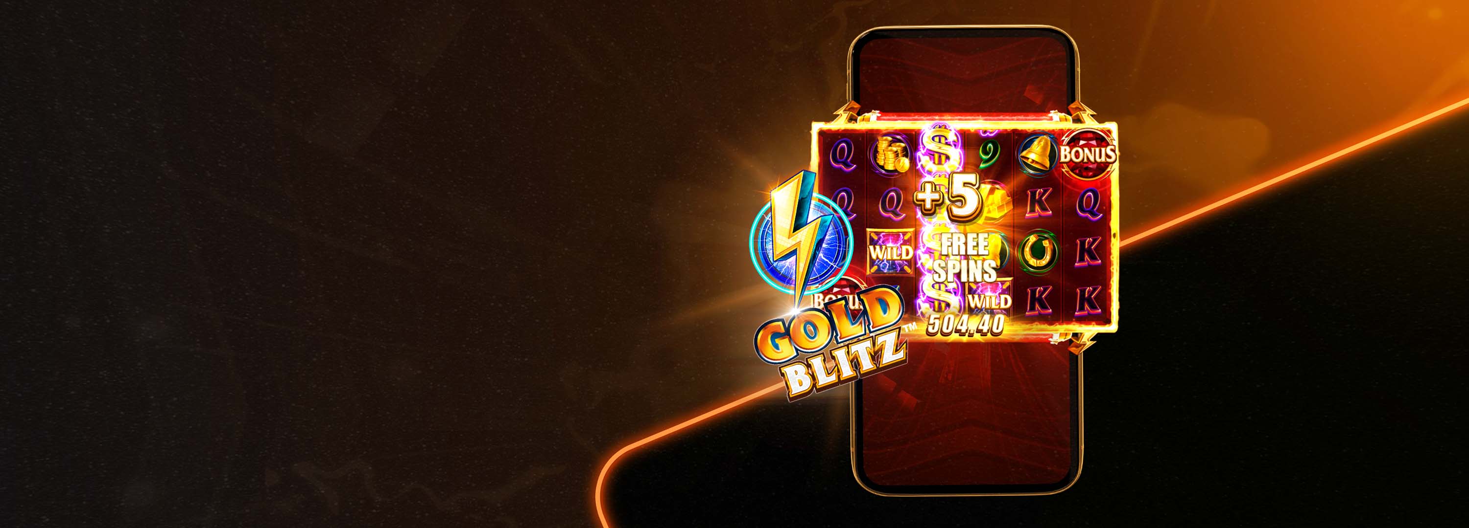 Mobilvisning af Gold Blitz spillemaskine med Freespins og bonus.