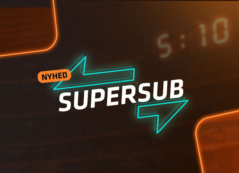 Logo med teksten NYHED SUPERSUB og et digitalt ur, der viser 5: 10.