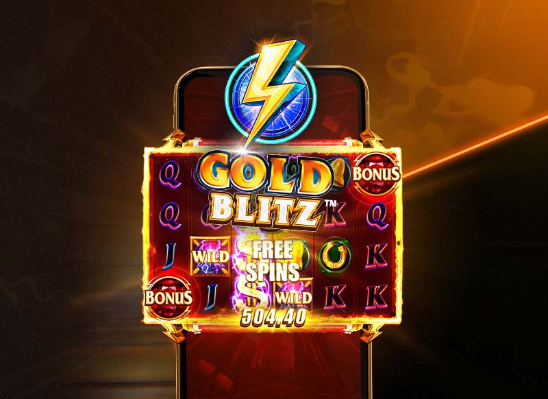 Mobilvisning af Gold Blitz spillemaskine med Freespins og bonus.