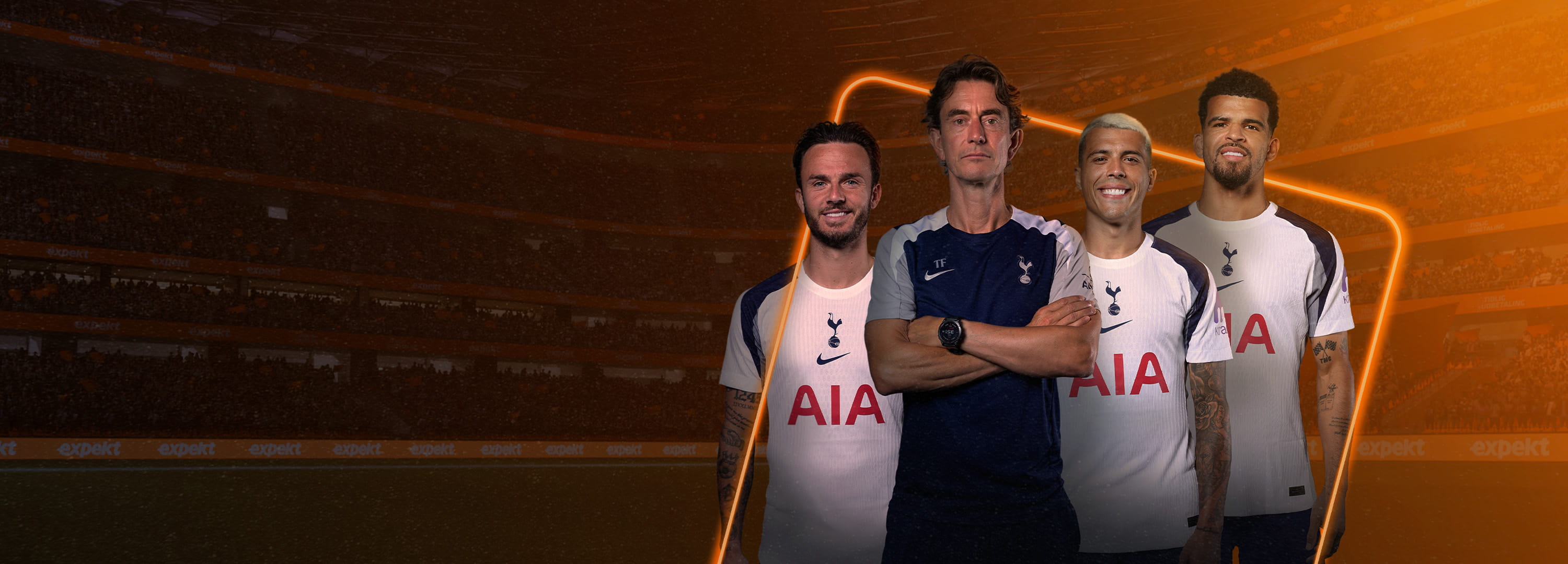 Fodboldhold med Expekt logo i baggrunden.