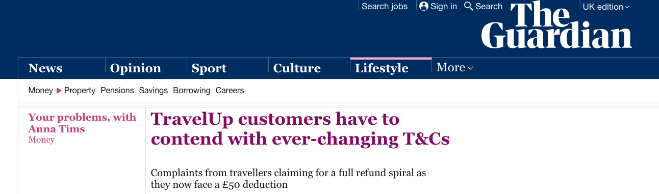Travel Agent refund difficulties in the news