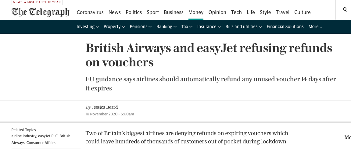 Flight refund difficulties in the news