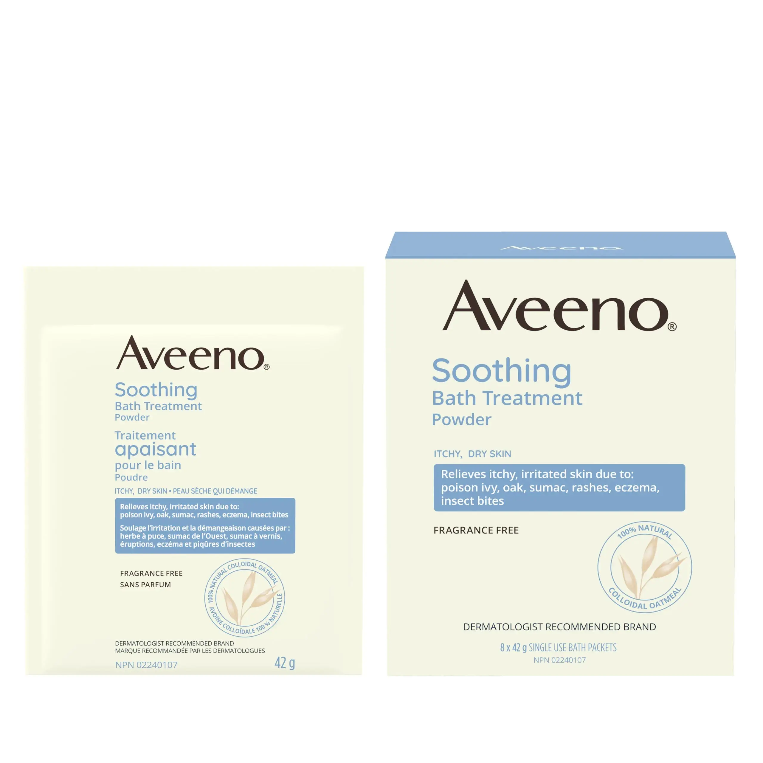 AVEENO® Traitement de bain apaisant, sans parfum, boîte de sachets de bain à usage unique de 8 x 42 g