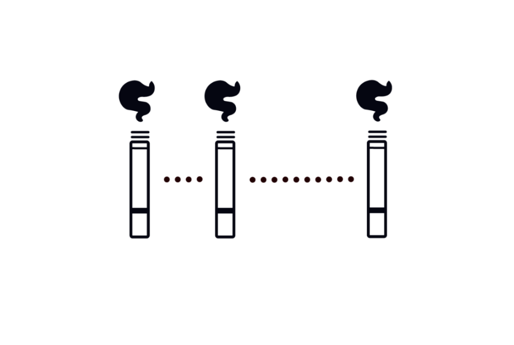 icon of a few cigarettes with dotted lines in between to convey the idea of increased time between cigarettes