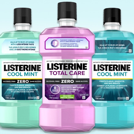 Banner with LISTERINE® Antiseptic Mouthwash bottle, 1L