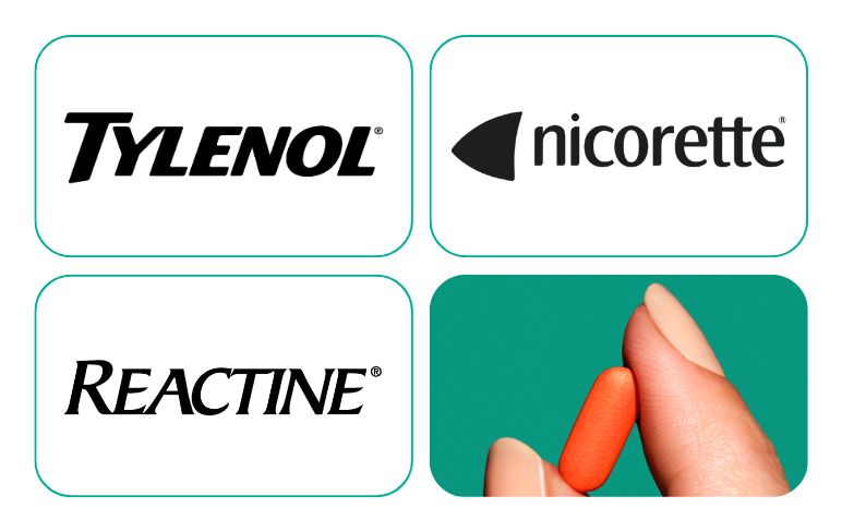 Sample brands Tylenol, Nicorette and Reactine image