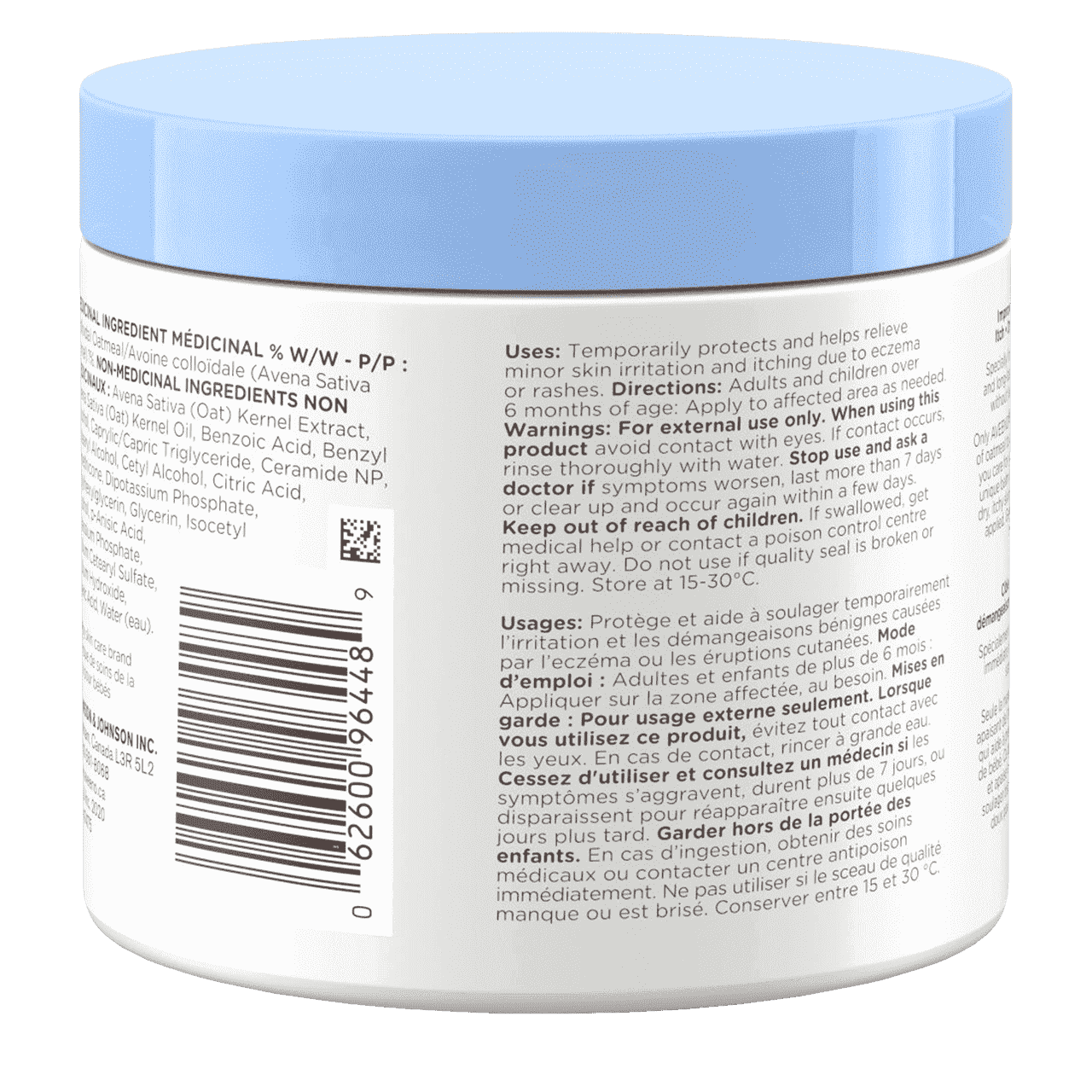 Back shot of 311g tub of Aveeno Baby Eczema Care Nighttime Balm