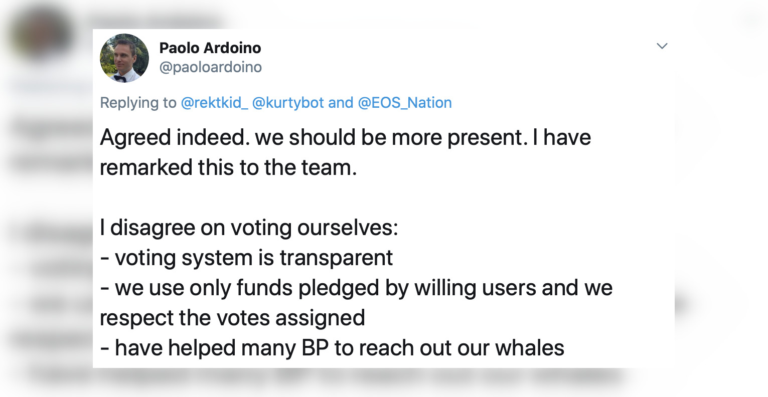 Bitfinex CTO 对多次缺席 EOS 多签投票一事表达看法