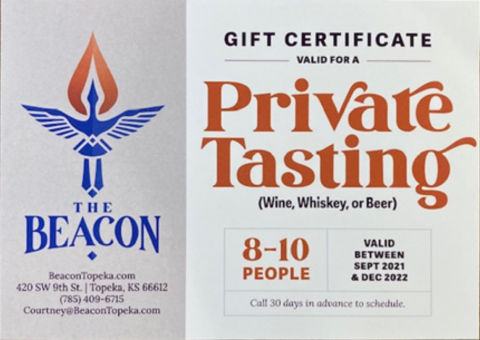 Certificate for Wine, Whiskey or Beer Tasting at The Beacon