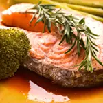 Salmon with Peanut Sauce over Broccoli Salad 