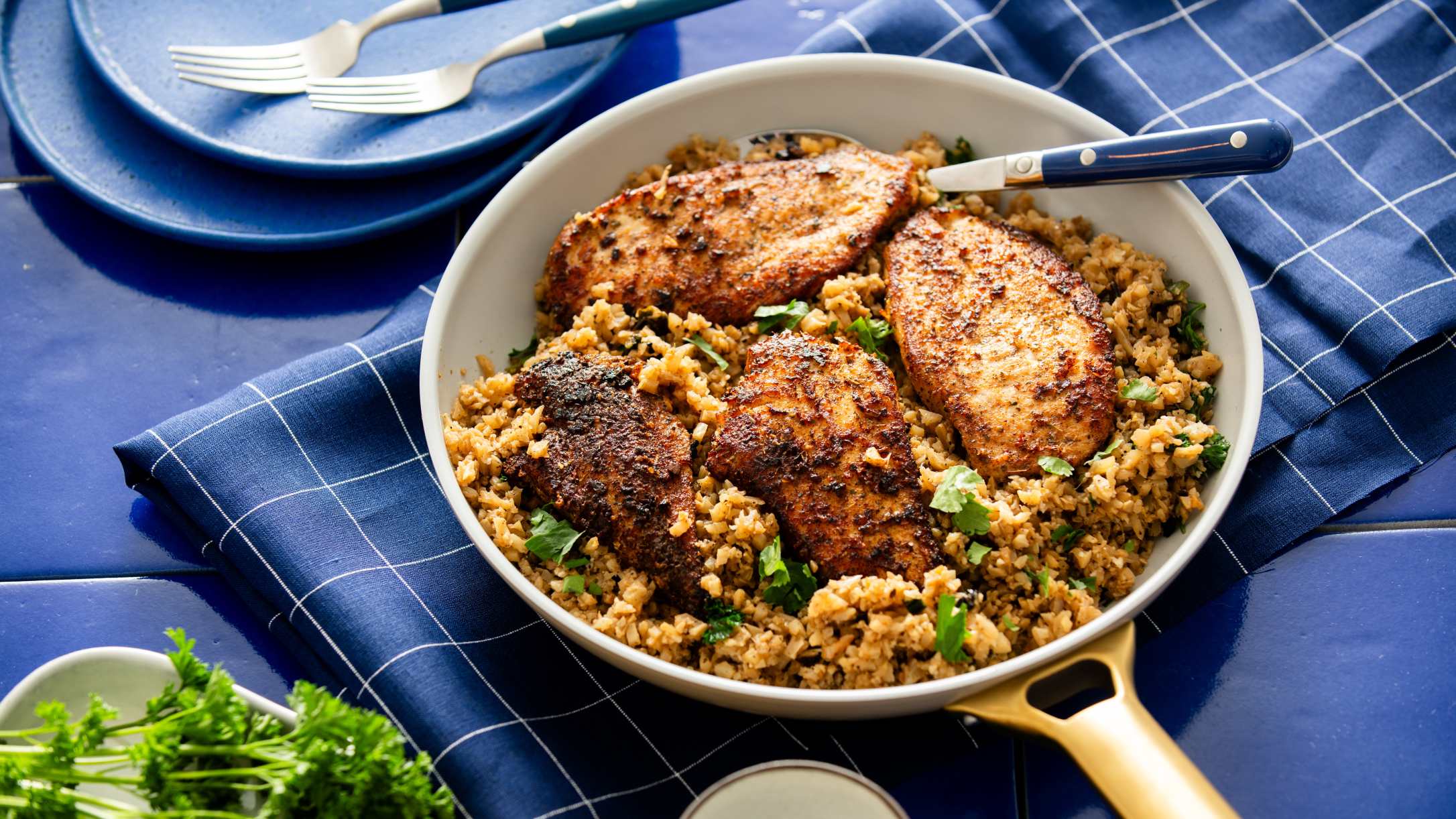 Keto One Pot Garlic Chicken and Parmesan Cauliflower Rice Recipe | @Atkins