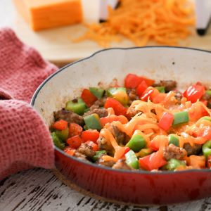 Sausage Sautéed with Red and Green Bell Pepper and Cheddar  Recipe | @Atkins