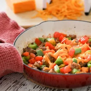 Sausage Sautéed with Red and Green Bell Pepper and Cheddar 