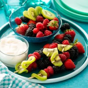 Fresh Fruit Kebabs with Almond Crème