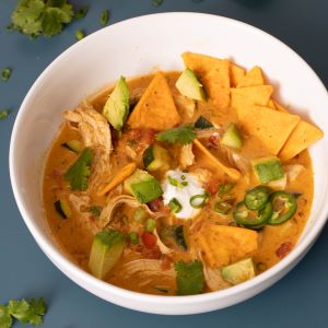 Creamy Chicken Taco Soup with Nacho Cheese Chips Recipe | @Atkins