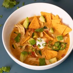 Creamy Chicken Taco Soup with Nacho Cheese Chips