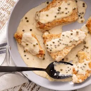 Turkey Cutlets with Green Peppercorn Sauce 