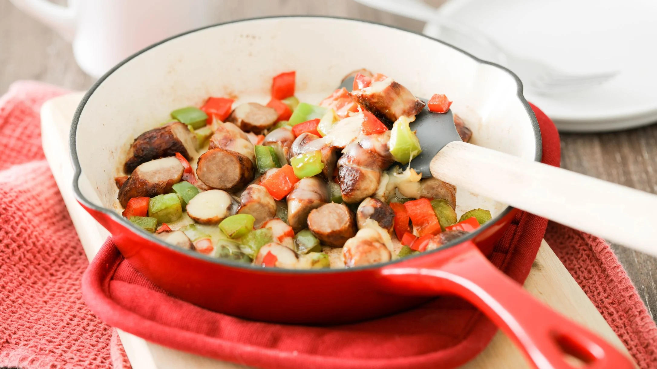 breakfast-sausage-sauteed-with-red-and-green-bell-peppers