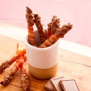 Keto Chocolate Dipped Bacon Straws