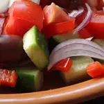 Cucumber, Onion and Tomato Salad with Creamy Feta Dressing