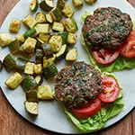 Greek Hamburger with Feta and Roasted Zucchini Salad