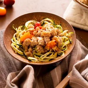 Zucchini Noodles with Spicy Chicken Sausage