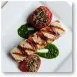 Swordfish Kebabs with Roasted Tomato and Parsley Sauce