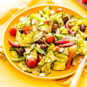"Pasta" Salad with Pesto and Zucchini Ribbons
