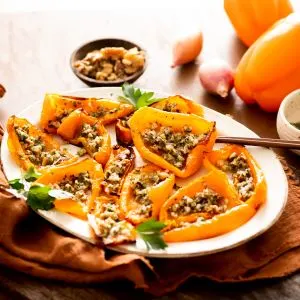 Low Carb Roasted Bell Peppers with Walnut-Parsley Relish
