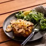 Cheddar Burger with Sautéed Mushrooms and Onions