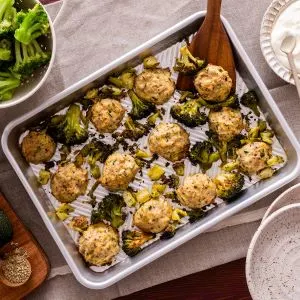 Veggie + Turkey Meatballs and Broccoli Sheet Pan