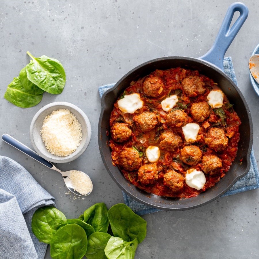 Meatballs and Creamed Spinach Skillet Recipe | @Atkins