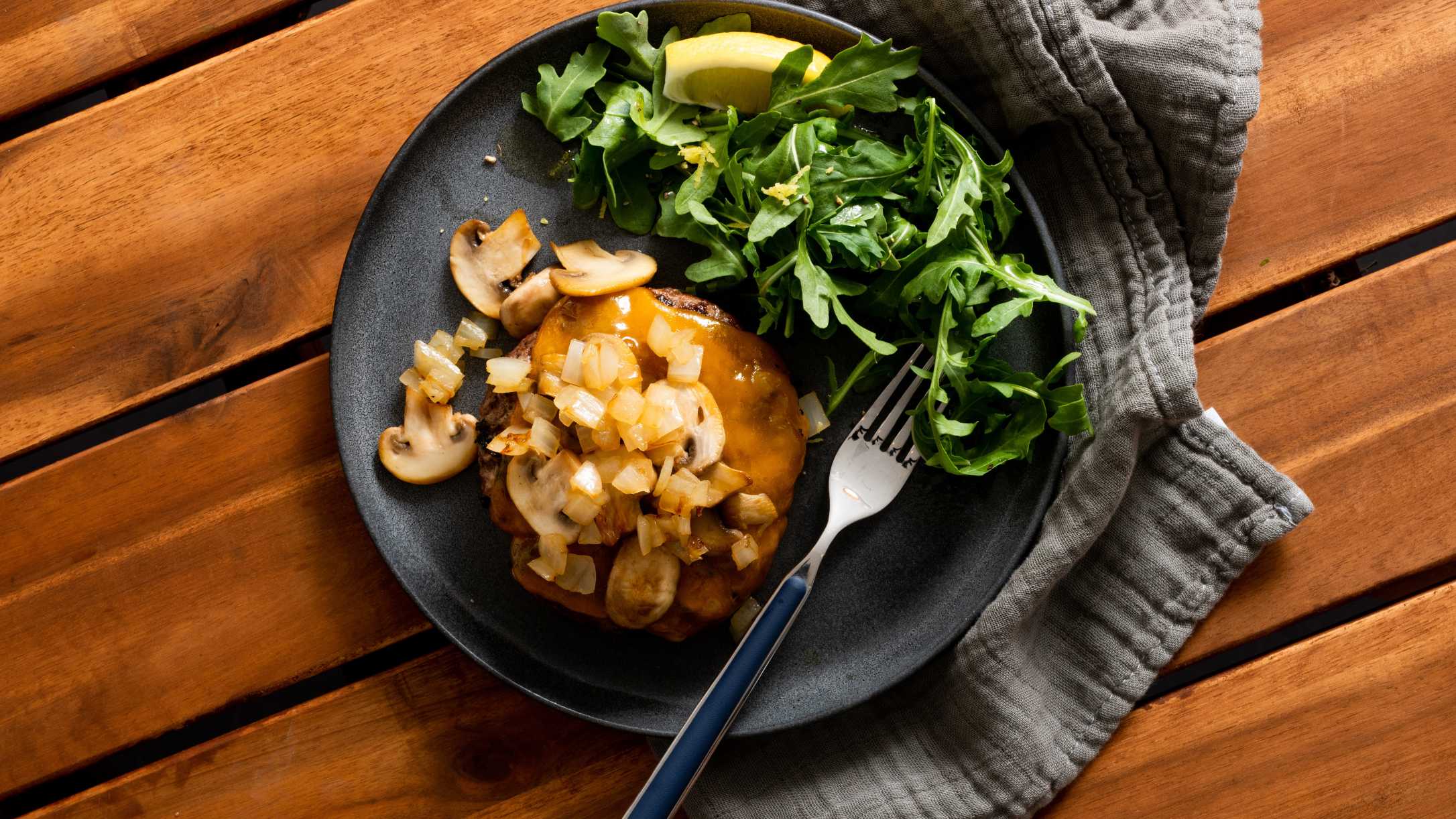 Cheddar Burger with Sautéed Mushrooms and Onions Recipe | @Atkins