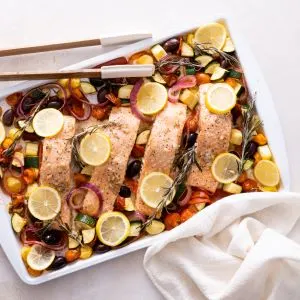 Salmon Puttanesca Sheet Pan