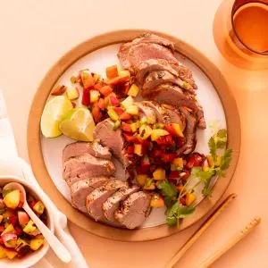 Grilled Peach Salsa over Grilled Pork Tenderloin