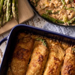 Salmon-Asparagus Crepes with Swiss Cheese Sauce Recipe | @Atkins