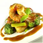 Curried Fish and Red Peppers Over Broccoli