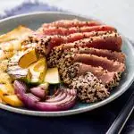 Keto Sesame Crusted Grilled Tuna and Avocado