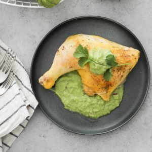 Keto Roasted Chicken Legs with Spicy Avocado-Tomatillo Salsa Recipe | @Atkins